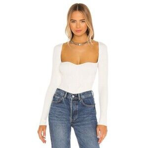 Revolve One Grey Day White Ribbed Bodysuit Women’s Size M